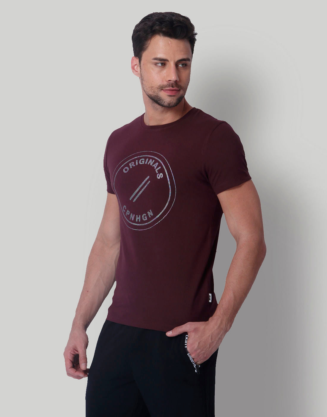 Burgundy Graphic Print Crew Neck T-Shirt
