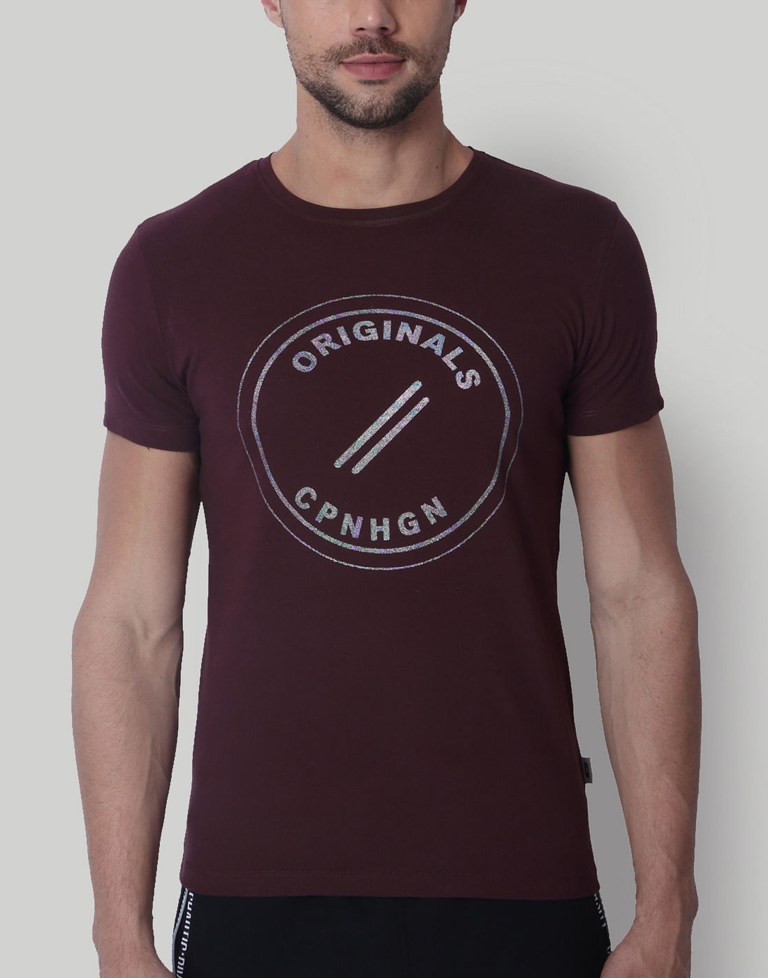 Burgundy Graphic Print Crew Neck T-Shirt