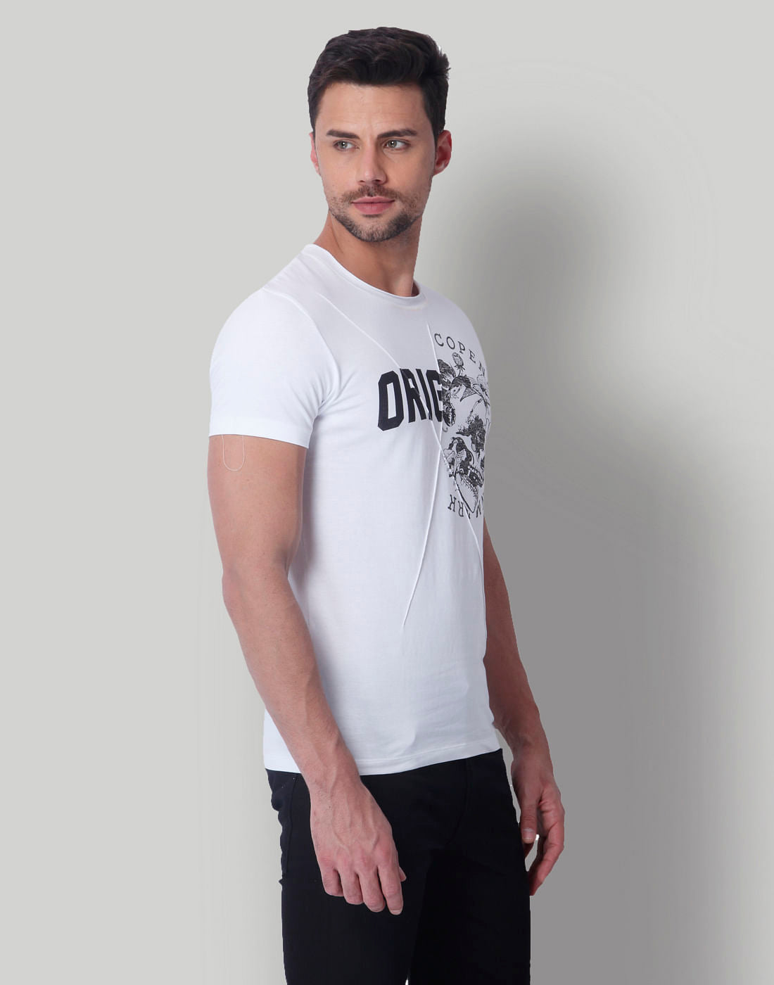 White Skull Print Crew Neck T-Shirt