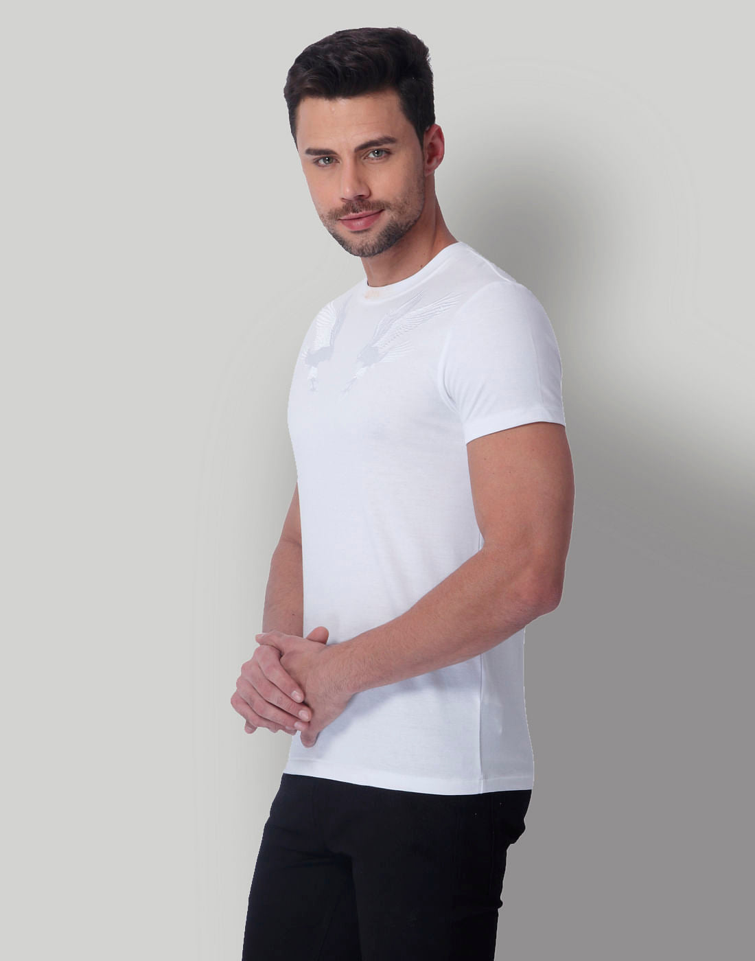 White Falcon Print Crew Neck T-Shirt