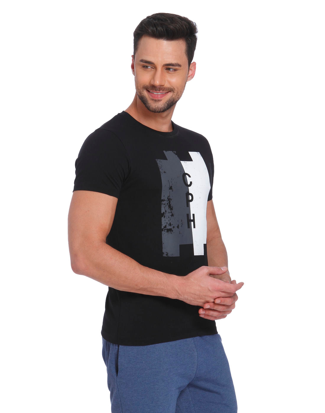 Black & White Print Crew Neck T-Shirt