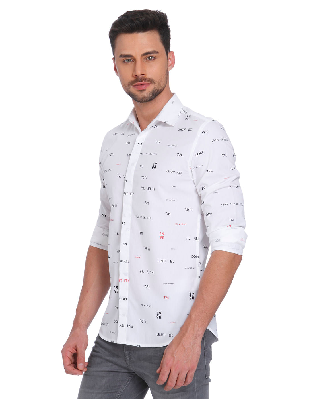 White All Over Text Print Shirt