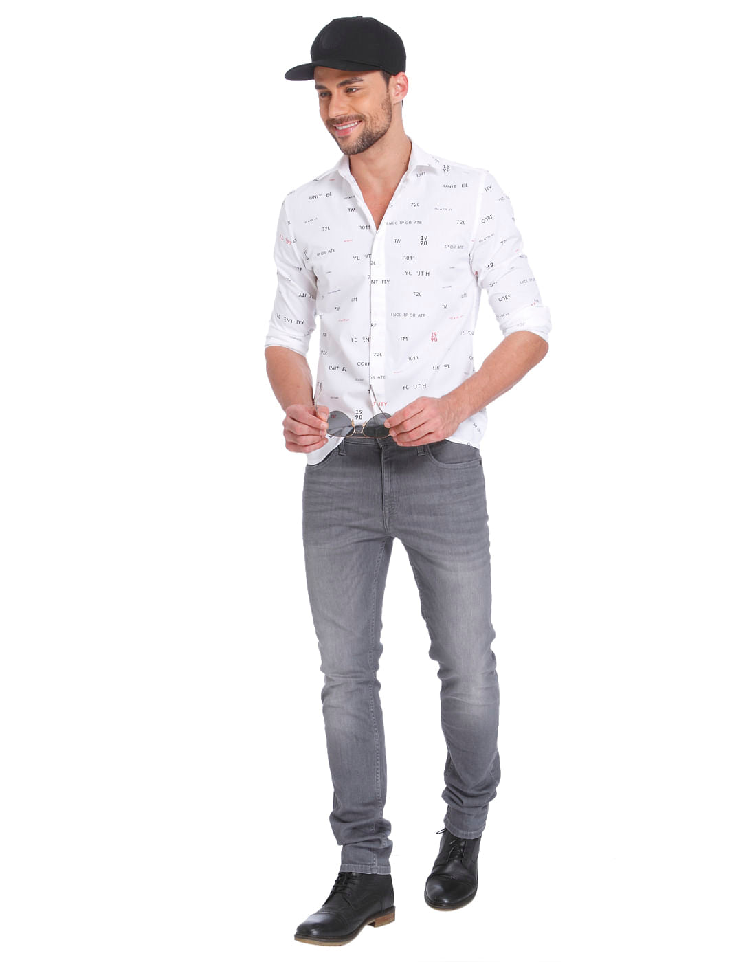 White All Over Text Print Shirt