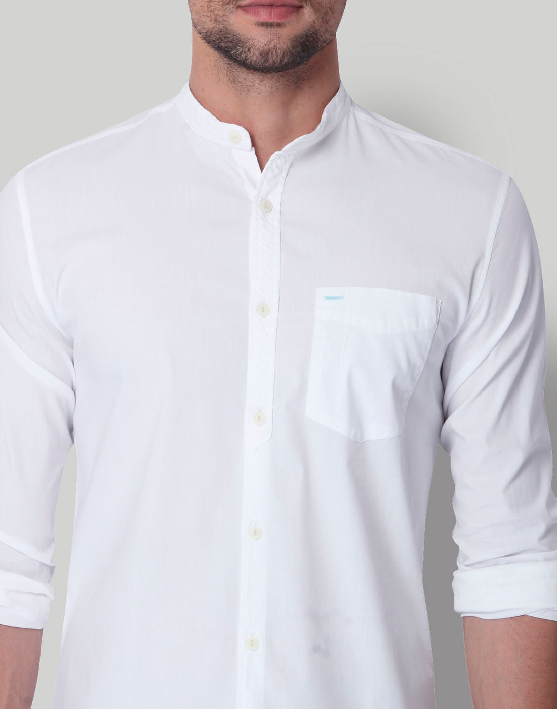 White Mandarin Collar Slim Fit Shirt
