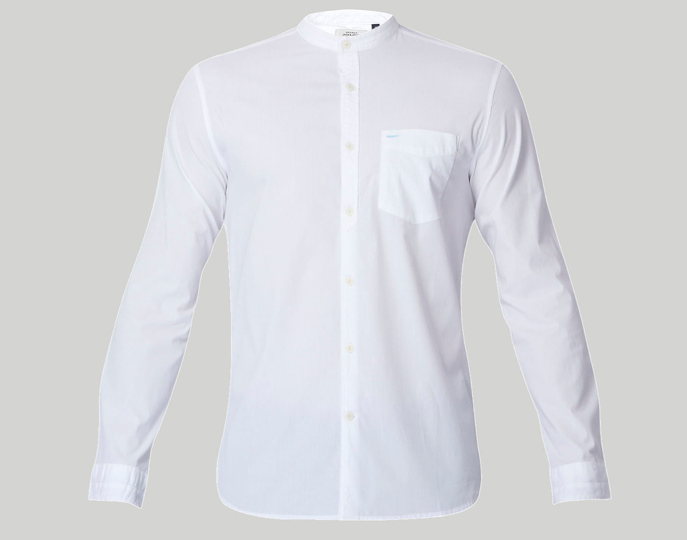 White Mandarin Collar Slim Fit Shirt