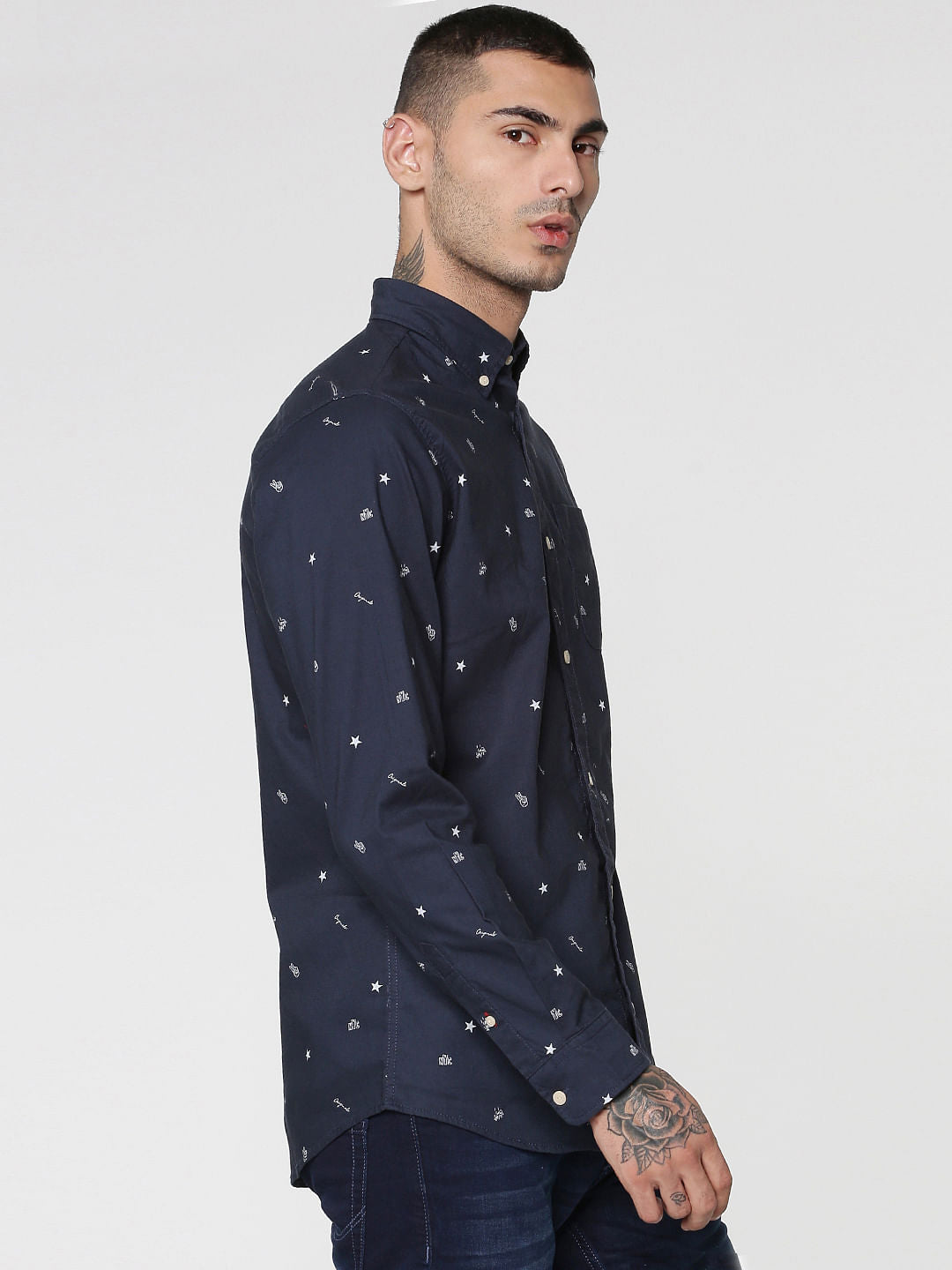 Blue All Over Print Full Sleeves Slim Fit Shirt