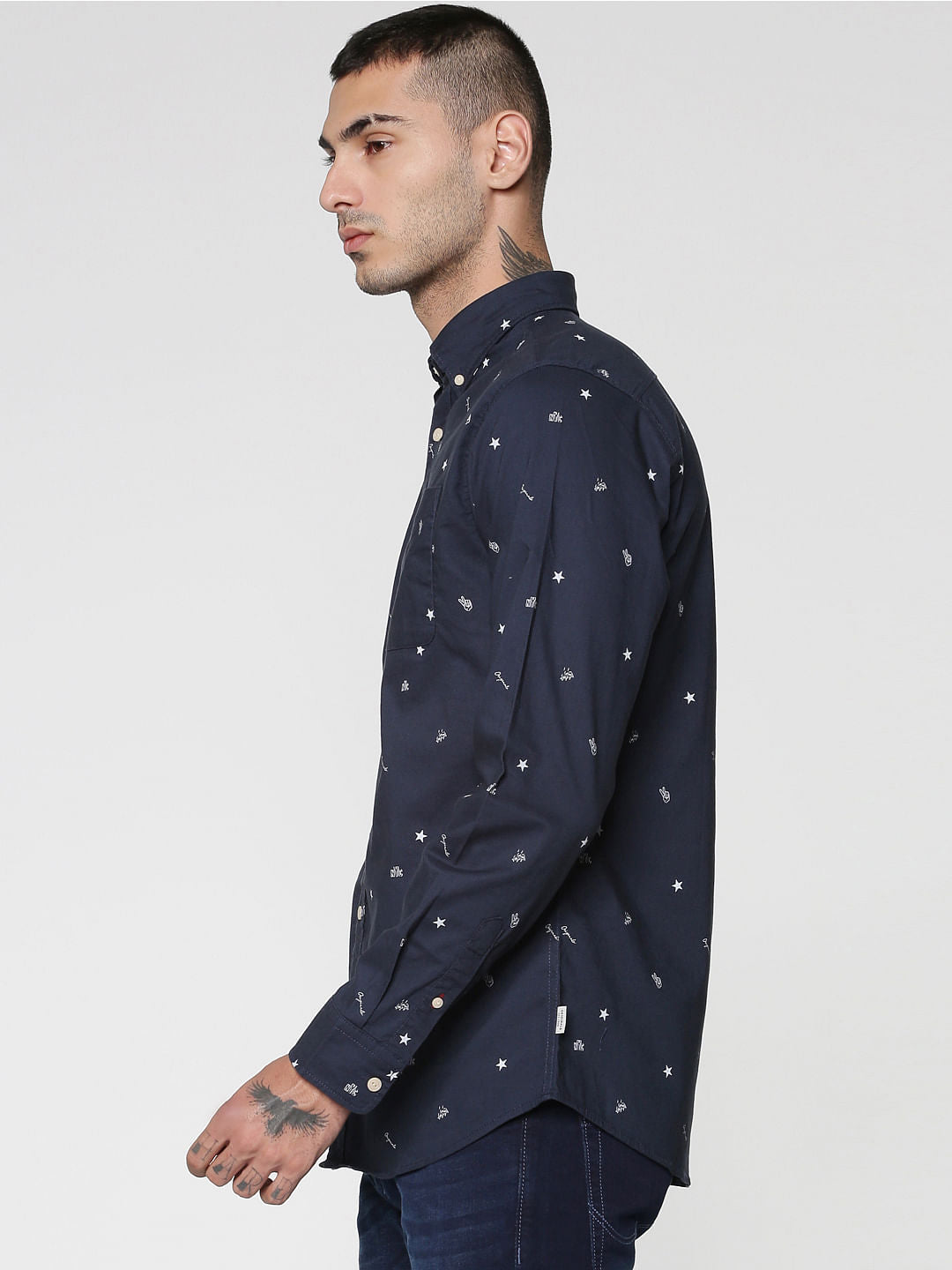 Blue All Over Print Full Sleeves Slim Fit Shirt