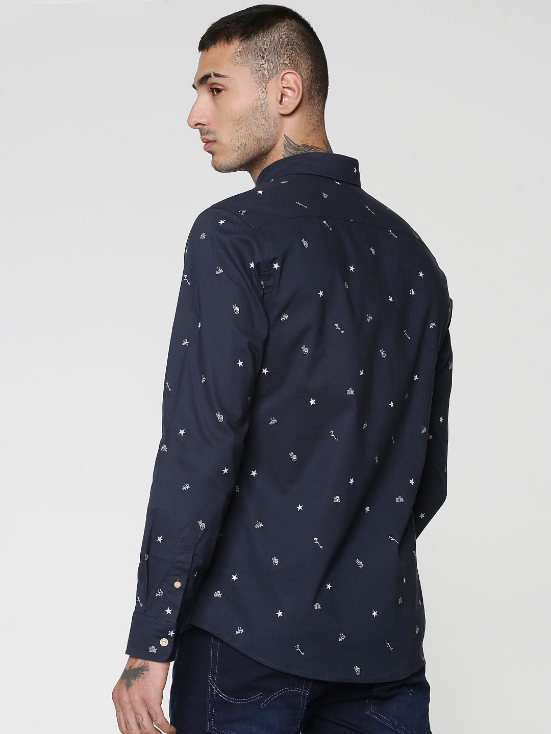 Blue All Over Print Full Sleeves Slim Fit Shirt