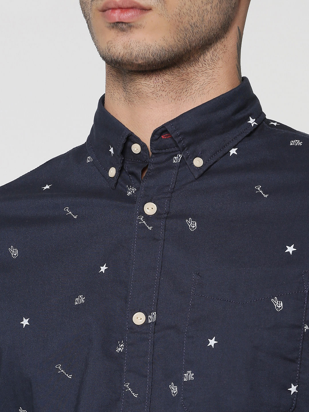Blue All Over Print Full Sleeves Slim Fit Shirt