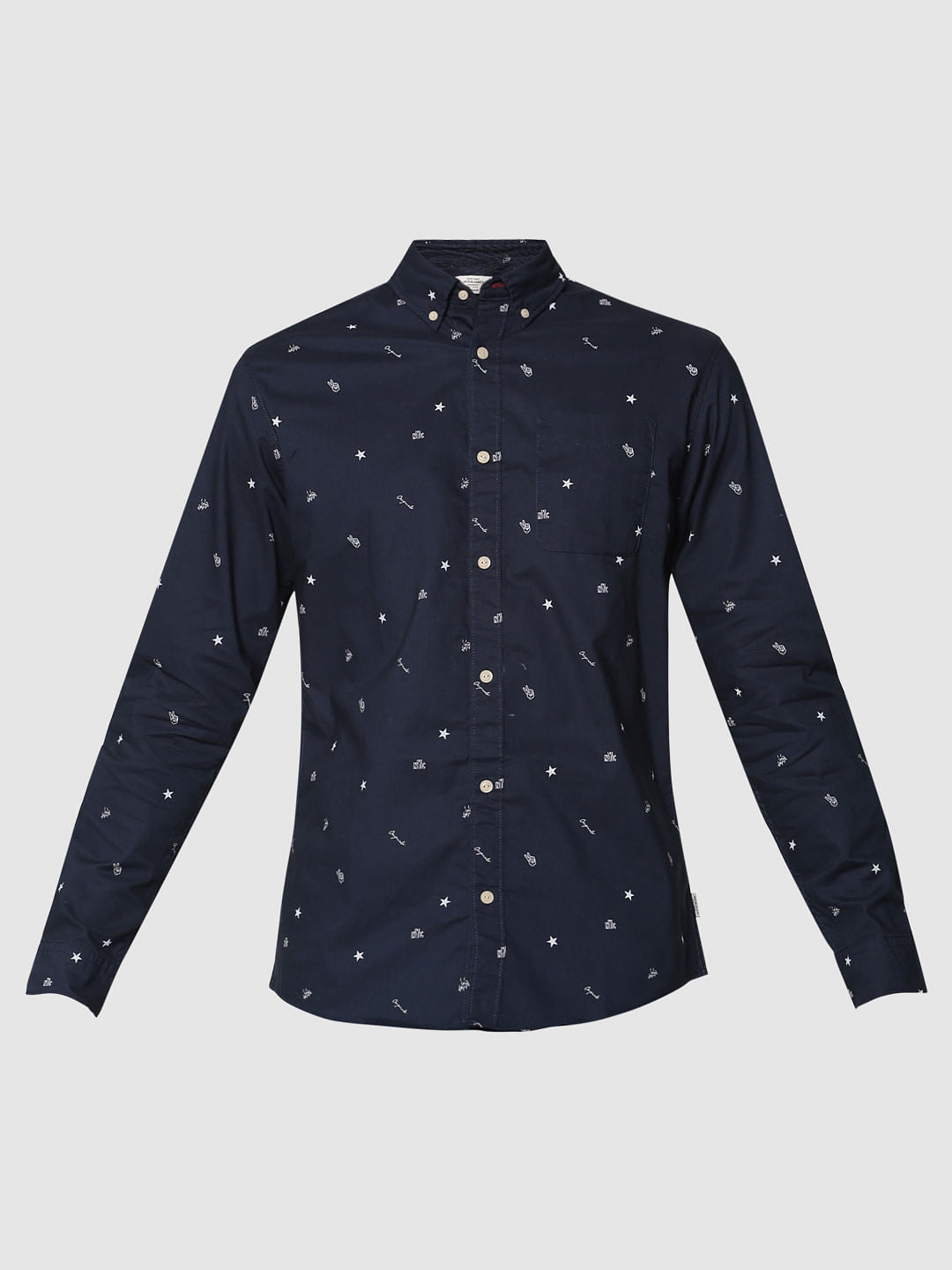 Blue All Over Print Full Sleeves Slim Fit Shirt