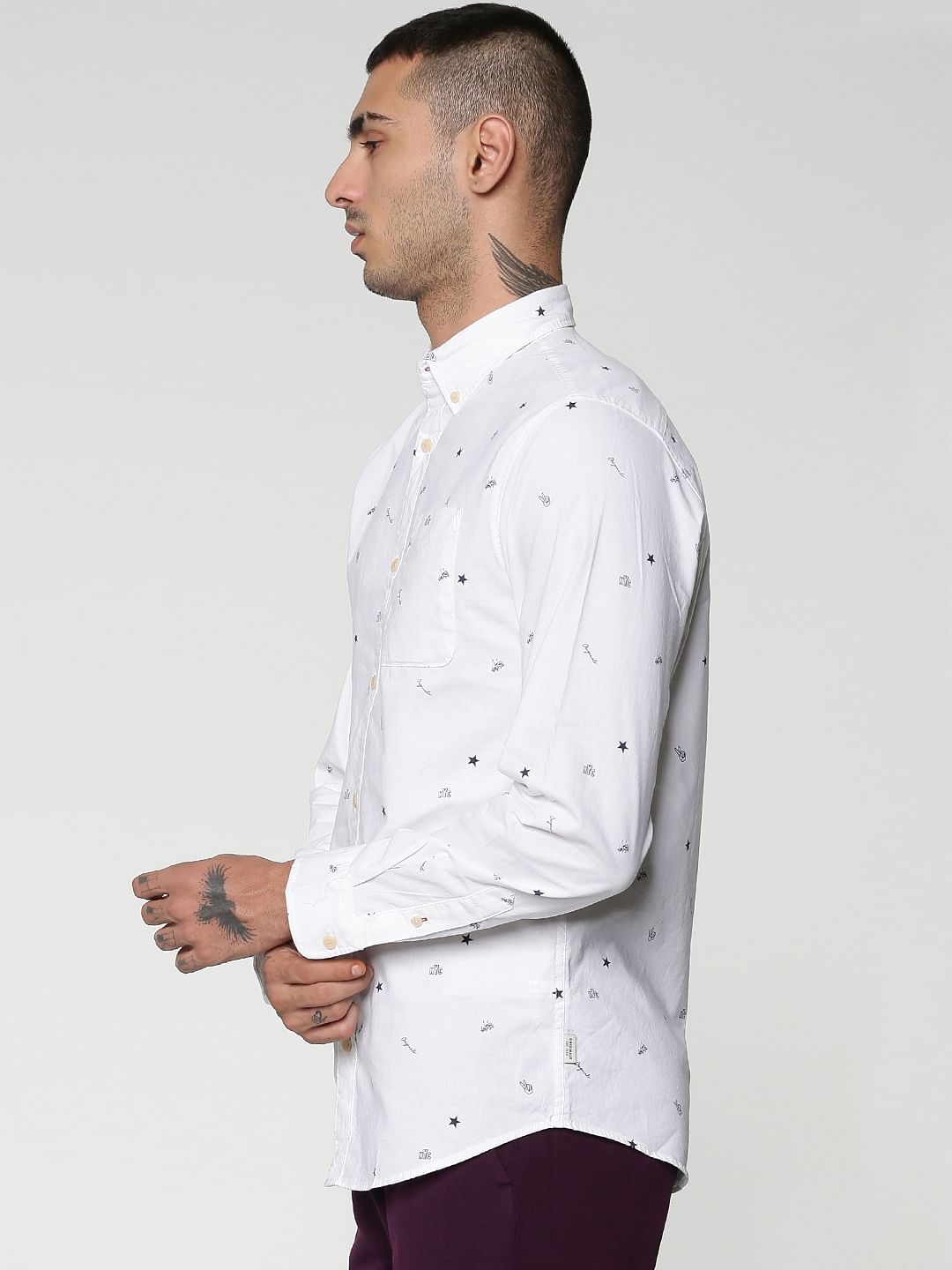 White All Over Print Full Sleeves Slim Fit Shirt