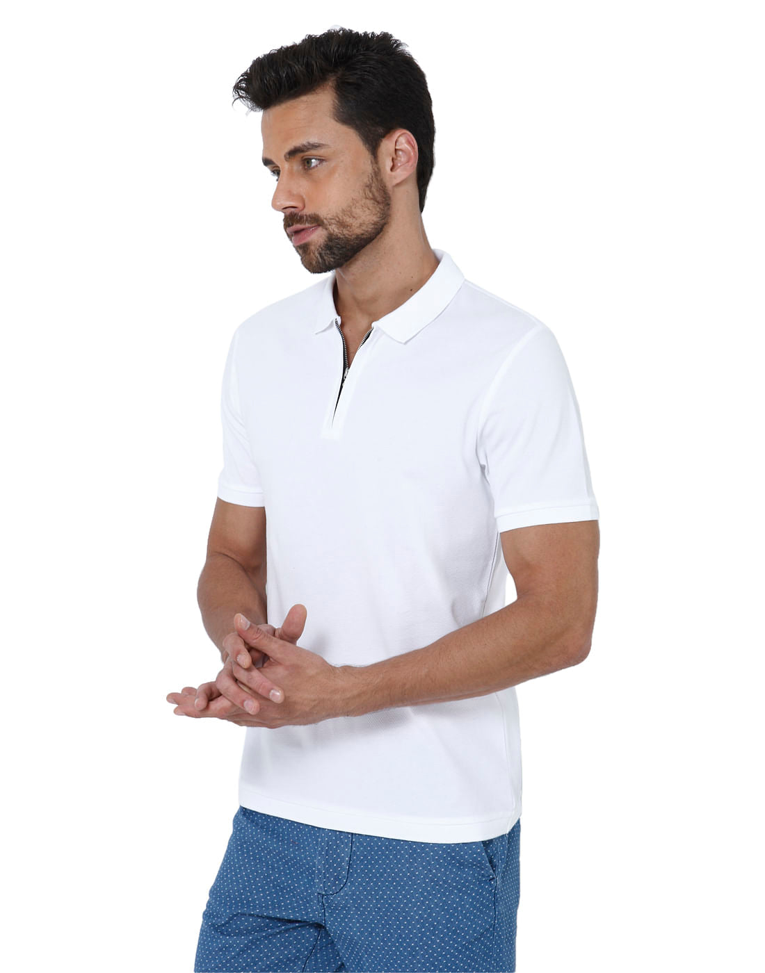 White Zip Up Polo T-Shirt