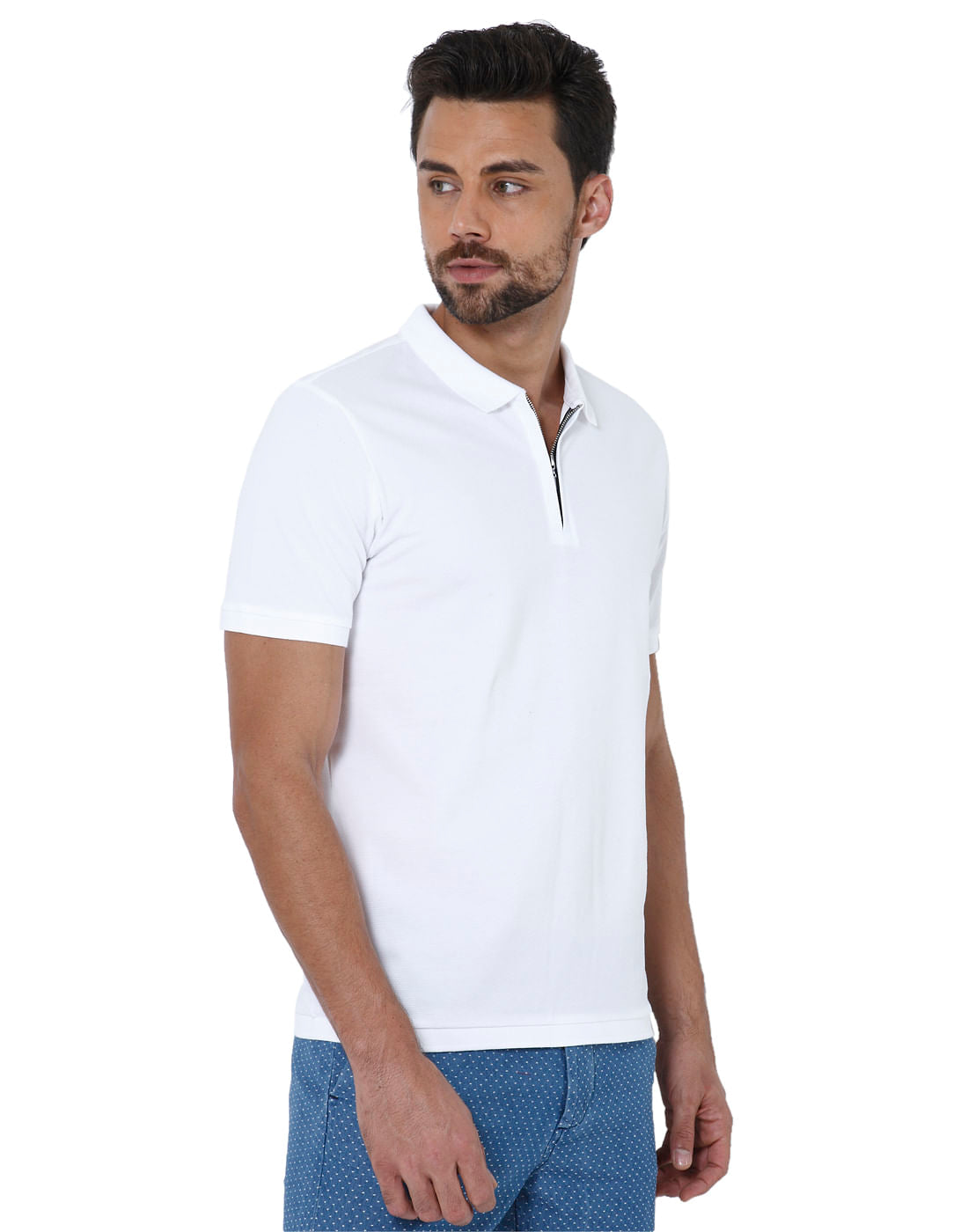White Zip Up Polo T-Shirt