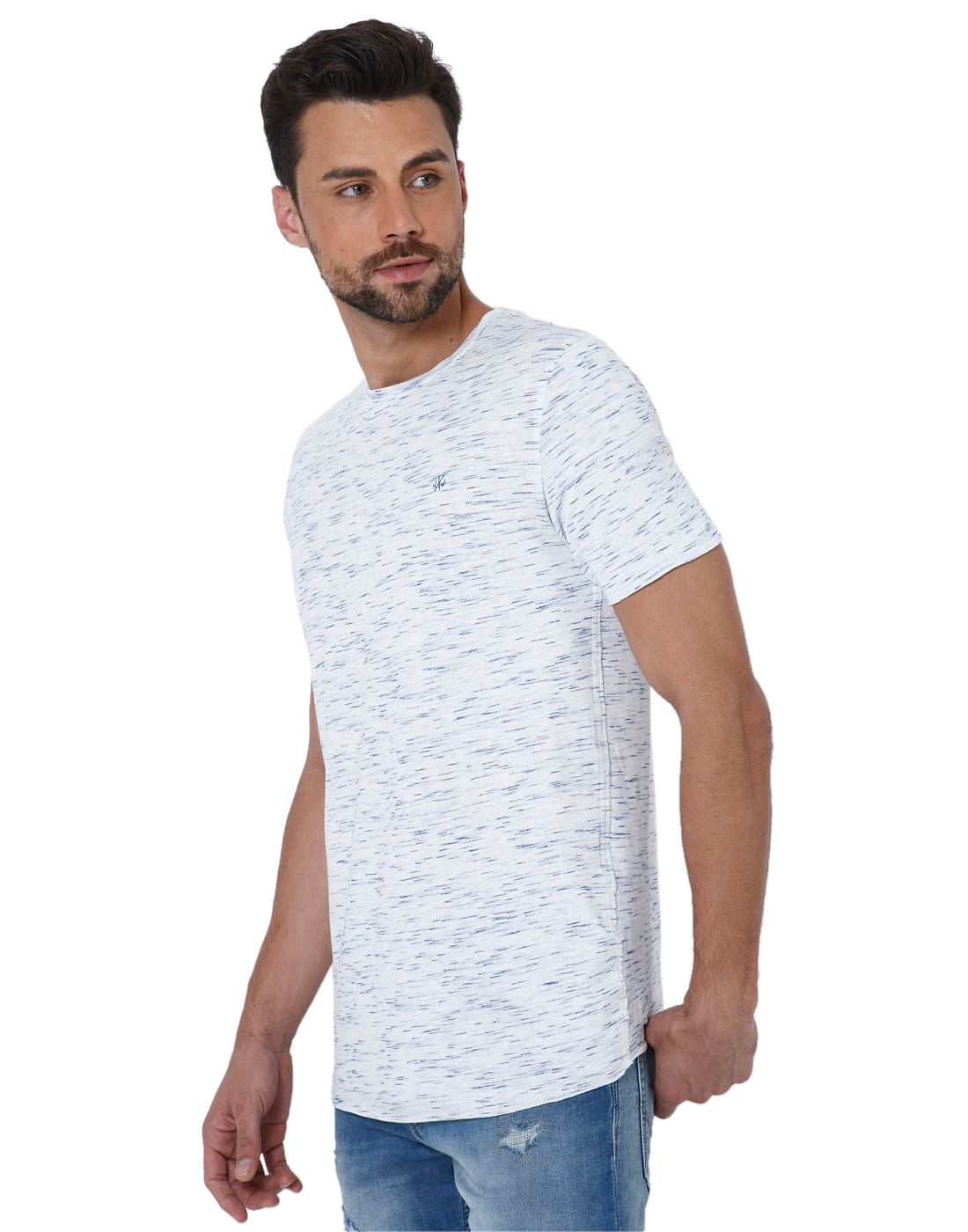White Self Design Crew Neck T-Shirt