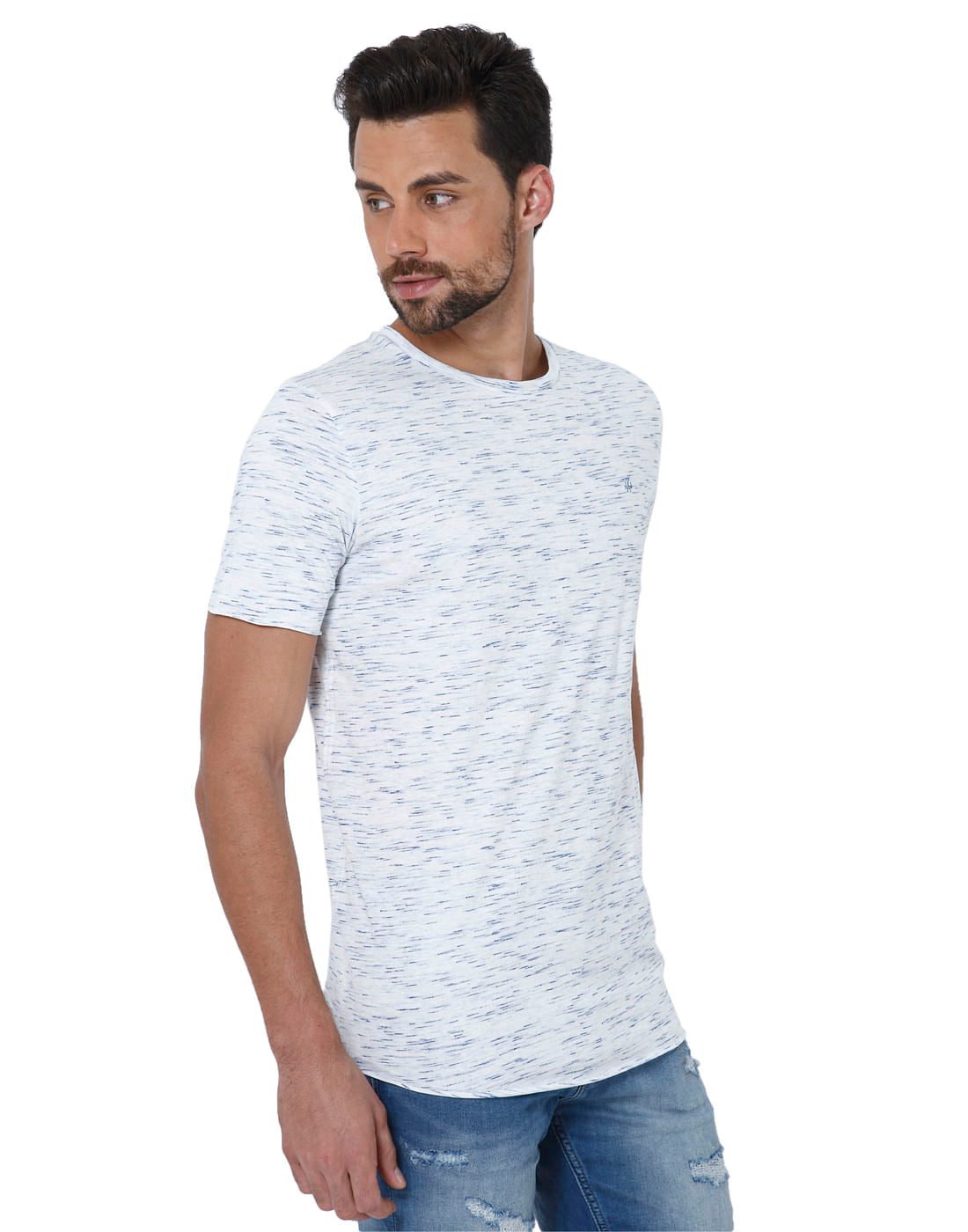 White Self Design Crew Neck T-Shirt