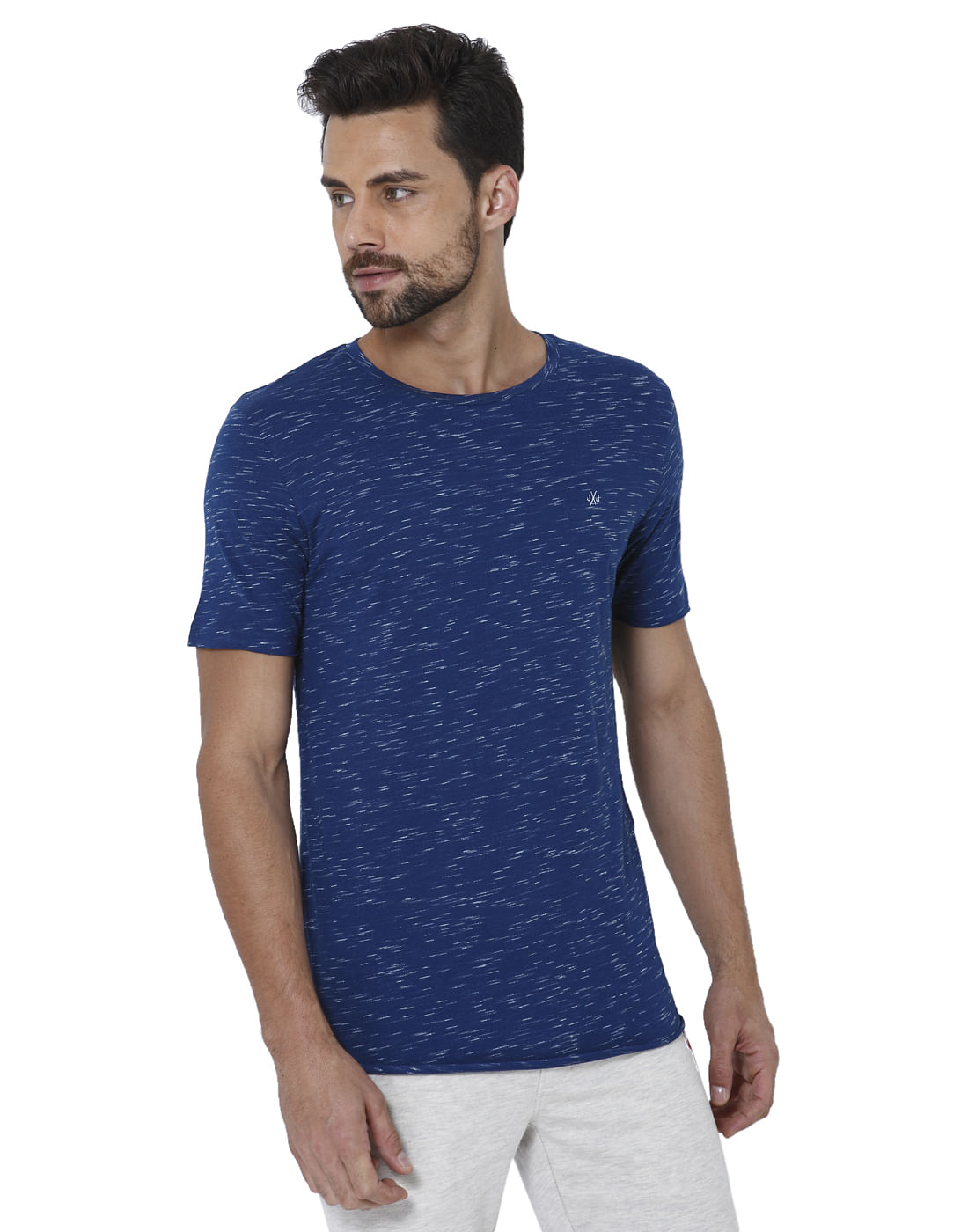 Blue Self Design Crew Neck T-Shirt