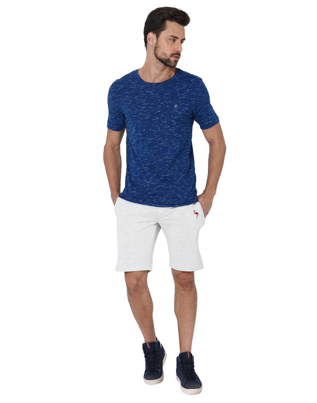 Blue Self Design Crew Neck T-Shirt