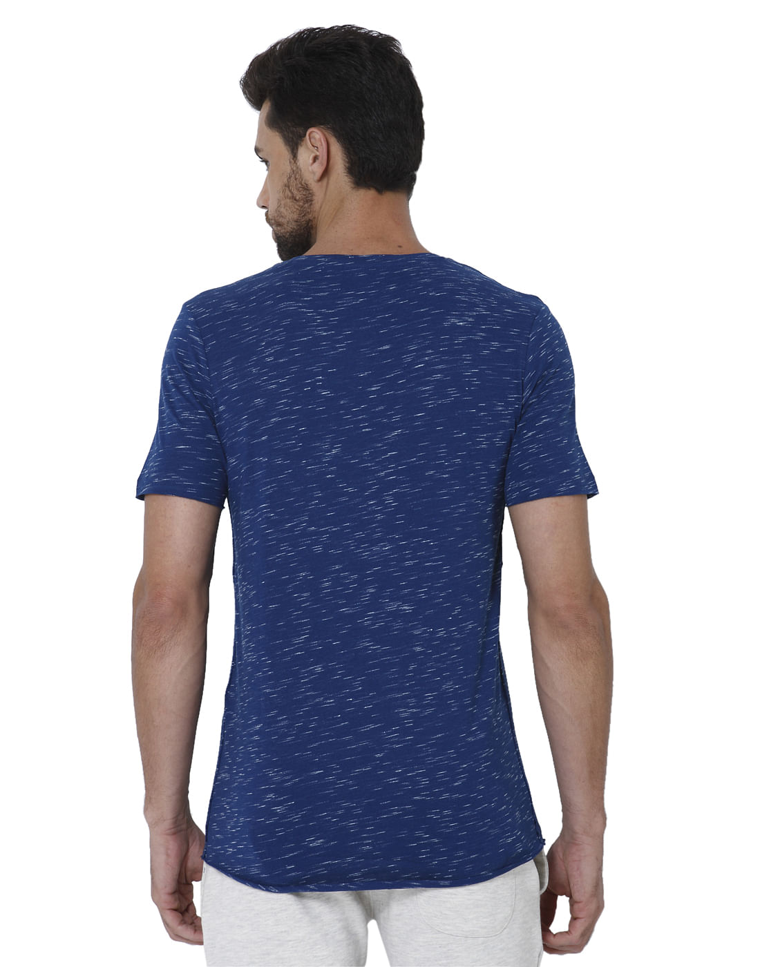 Blue Self Design Crew Neck T-Shirt