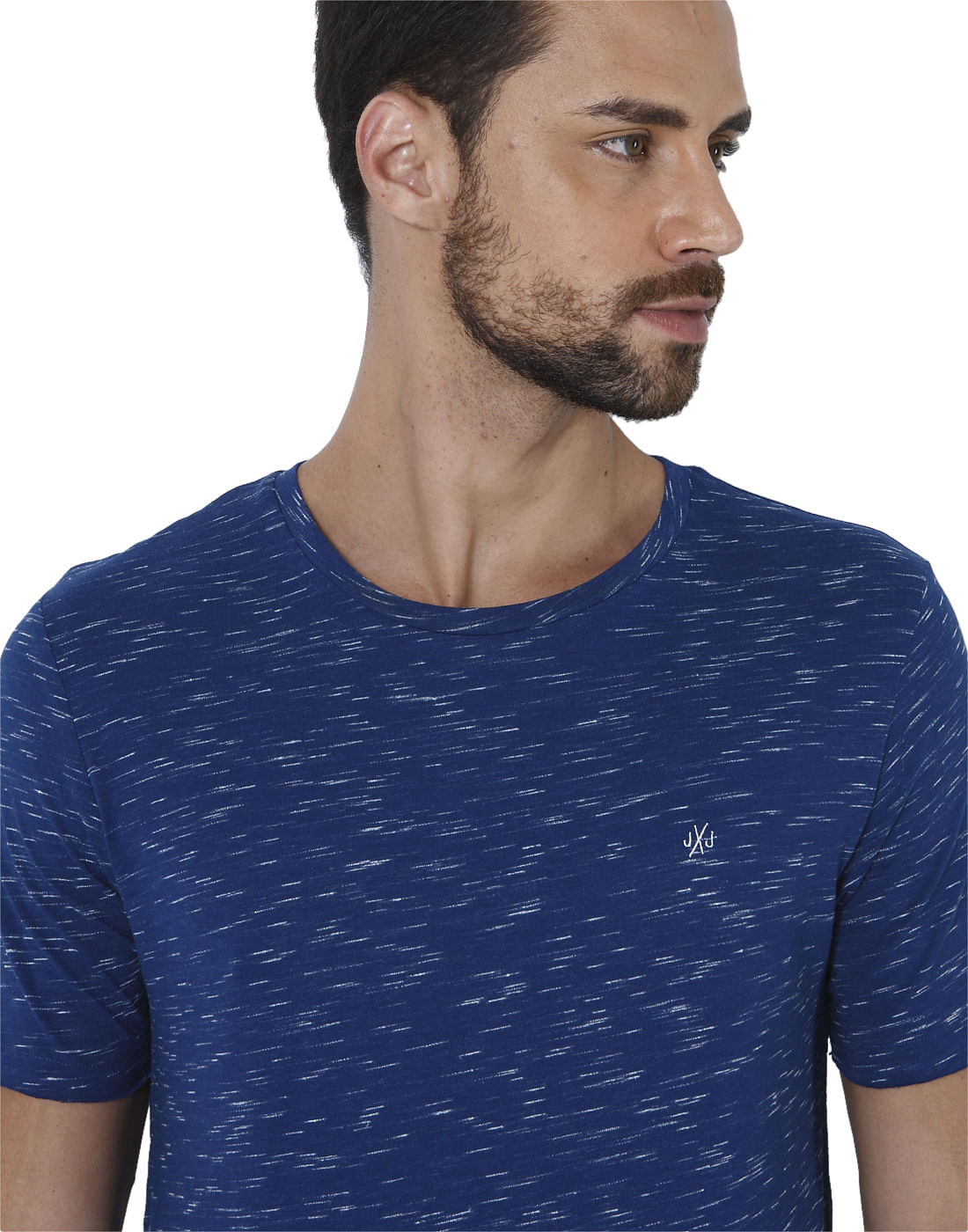 Blue Self Design Crew Neck T-Shirt