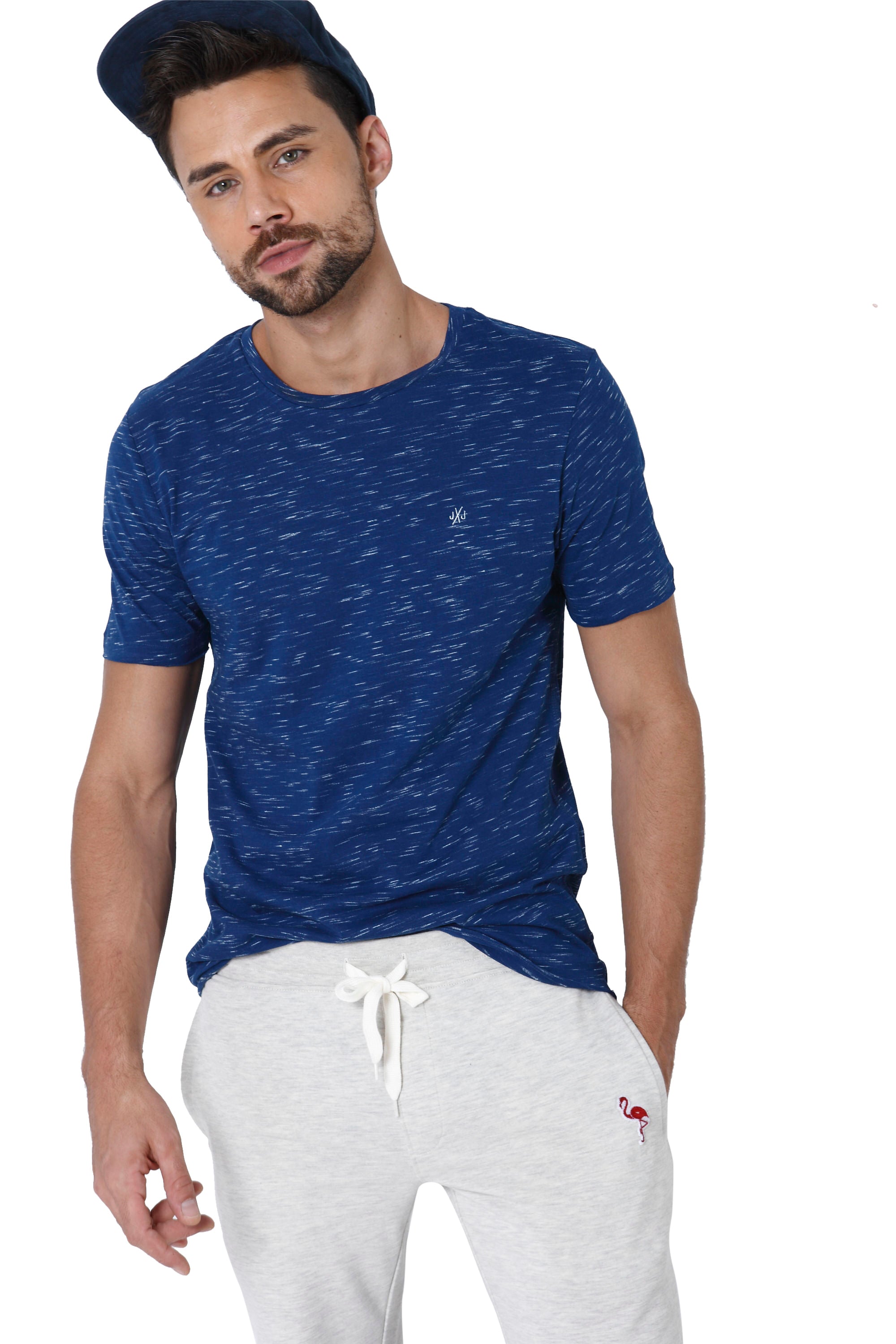 Blue Self Design Crew Neck T-Shirt