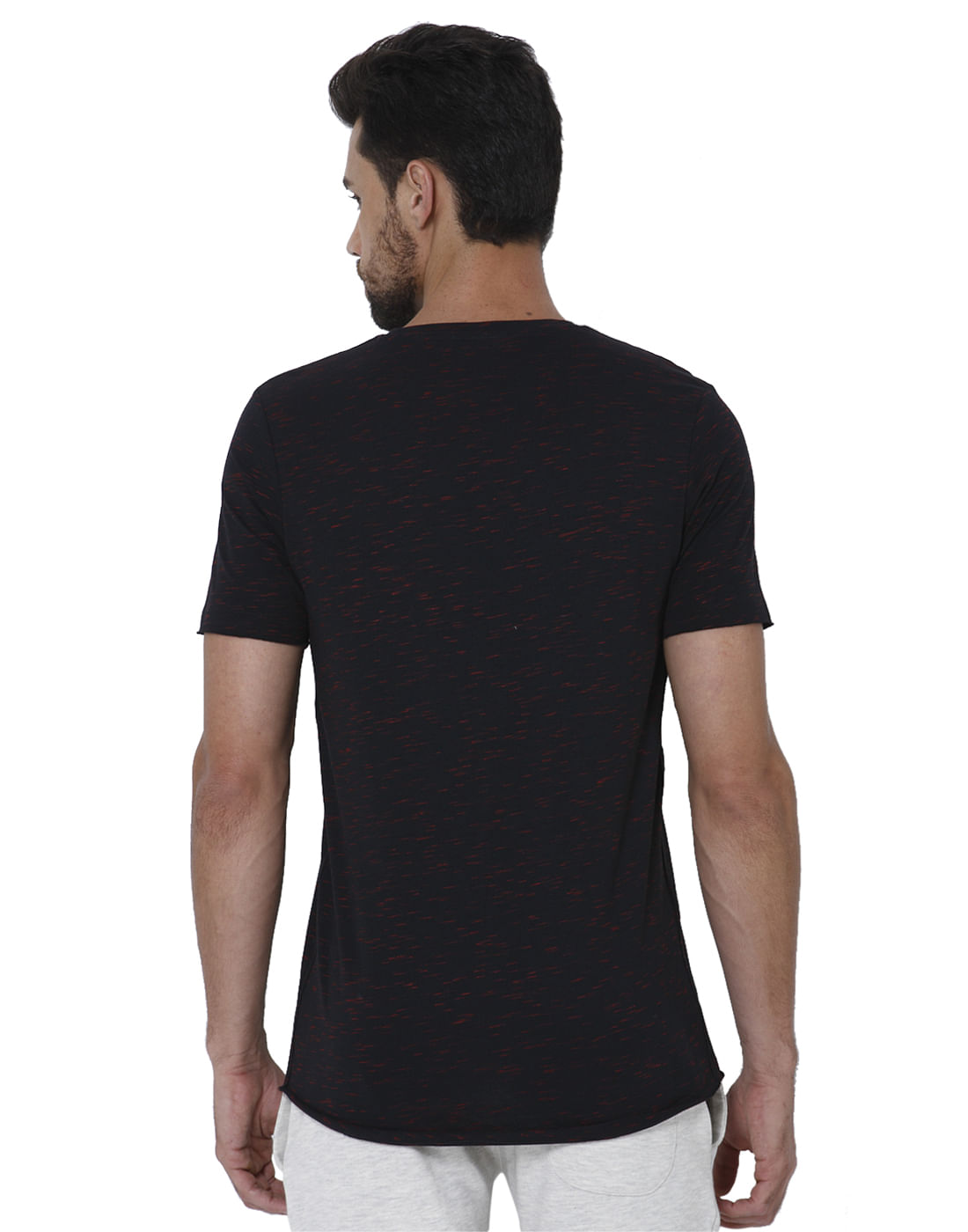Black Self Design Crew Neck T-Shirt