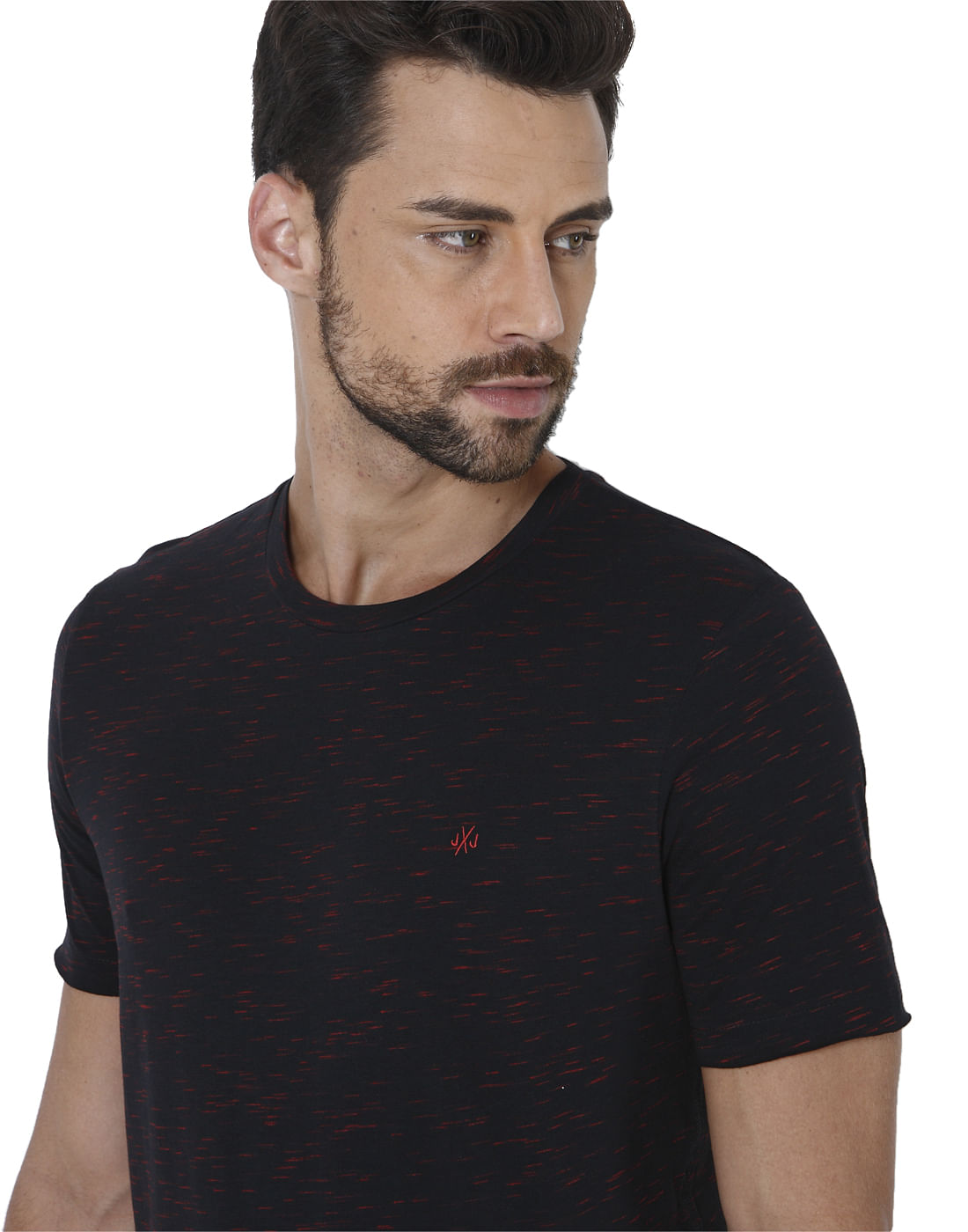 Black Self Design Crew Neck T-Shirt