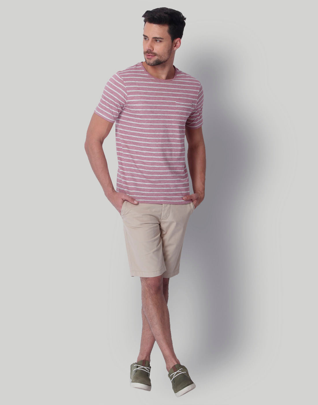 Pink Striped Crew Neck T-Shirt