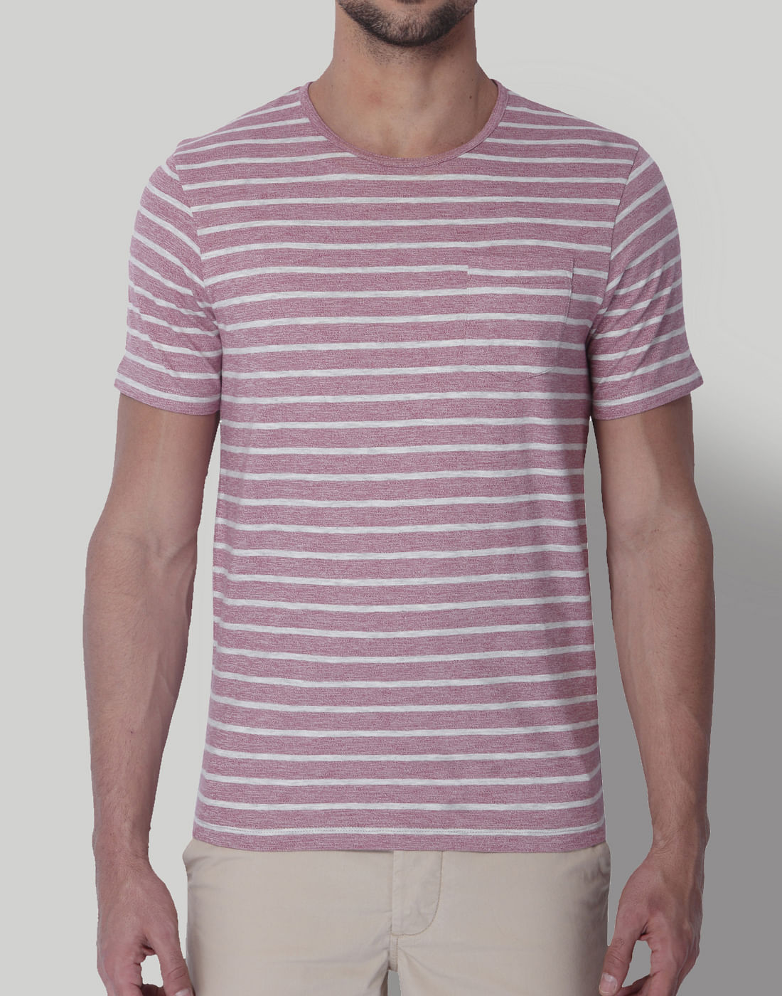 Pink Striped Crew Neck T-Shirt