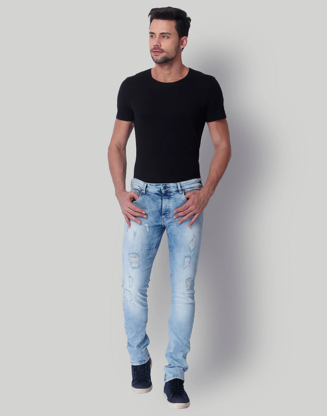 Light Blue Ripped Low Rise Slim Fit Jeans