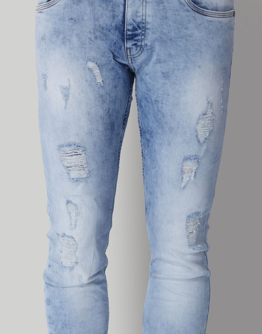 Light Blue Ripped Low Rise Slim Fit Jeans