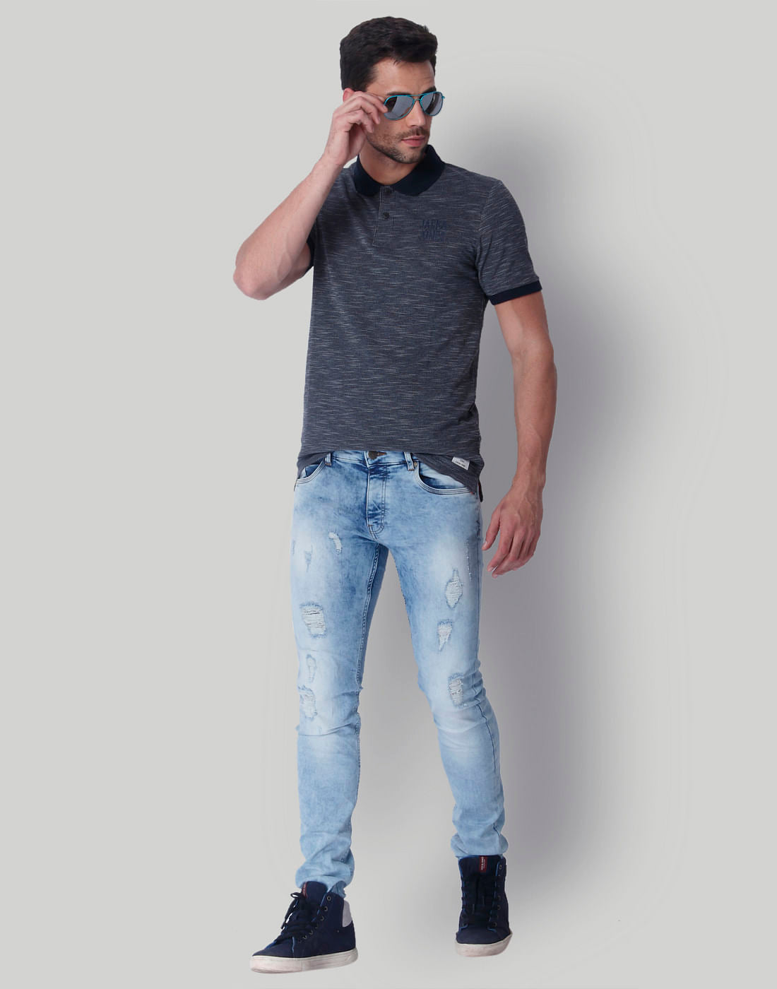 Light Blue Ripped Low Rise Slim Fit Jeans
