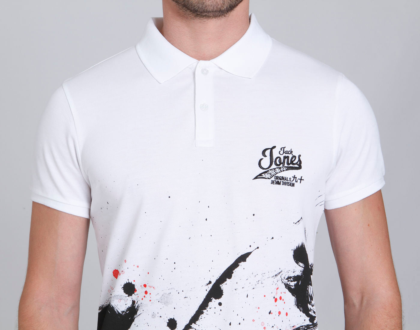 White Colour Splash Polo T-Shirt