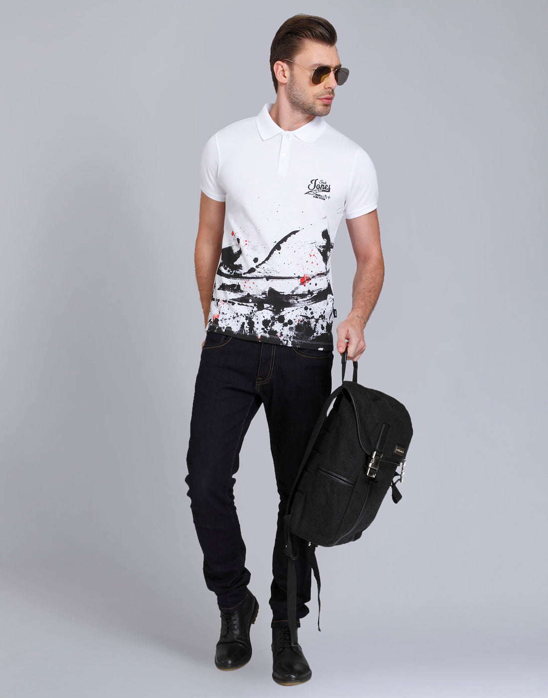 White Colour Splash Polo T-Shirt