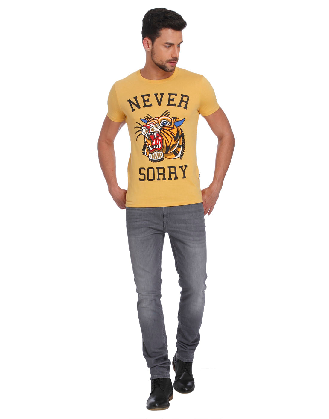 Yellow Tiger Print Crew Neck T-Shirt