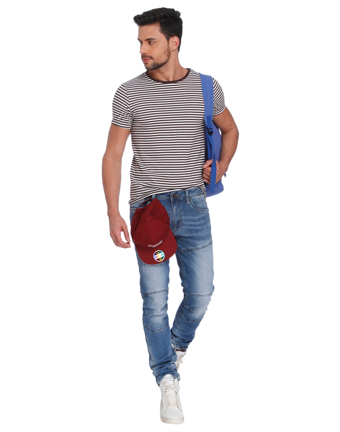 Brown Striped Crew Neck T-Shirt
