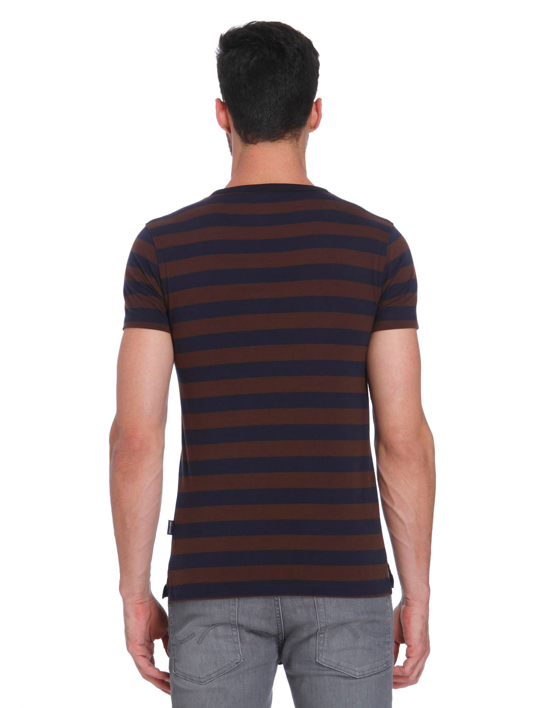 Dark Blue & Brown Striped Crew Neck T-Shirt