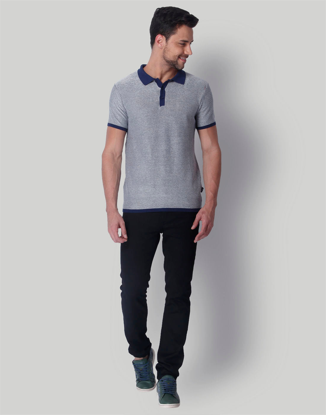 Grey & Blue Polo Neck T-Shirt