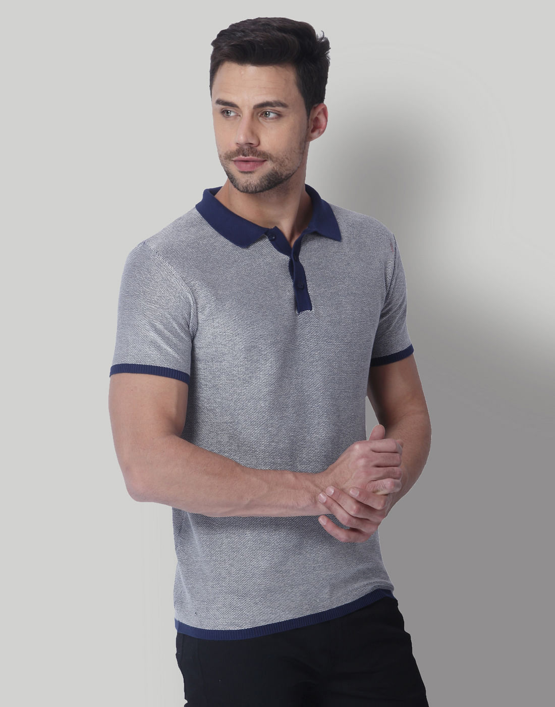 Grey & Blue Polo Neck T-Shirt