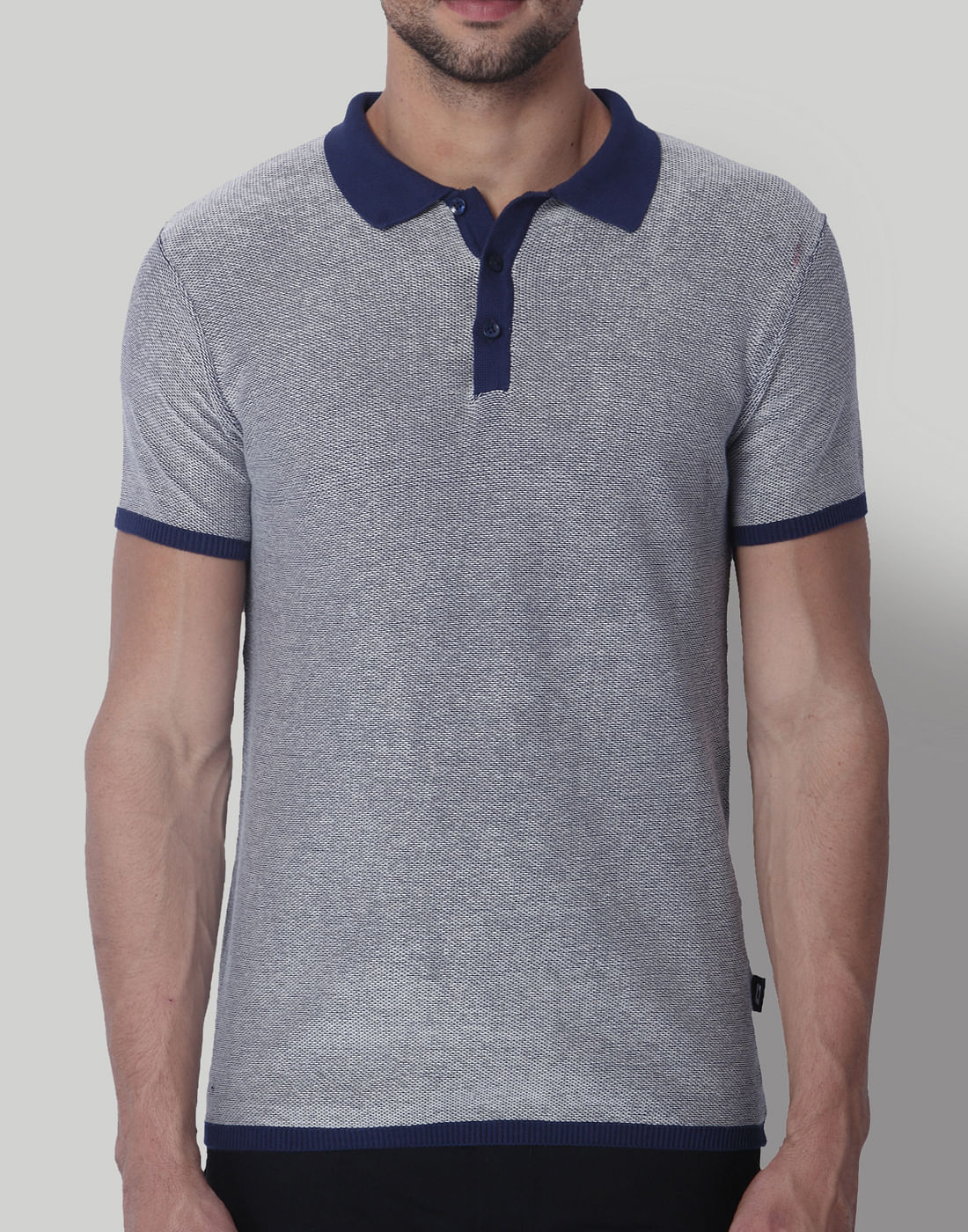 Grey & Blue Polo Neck T-Shirt