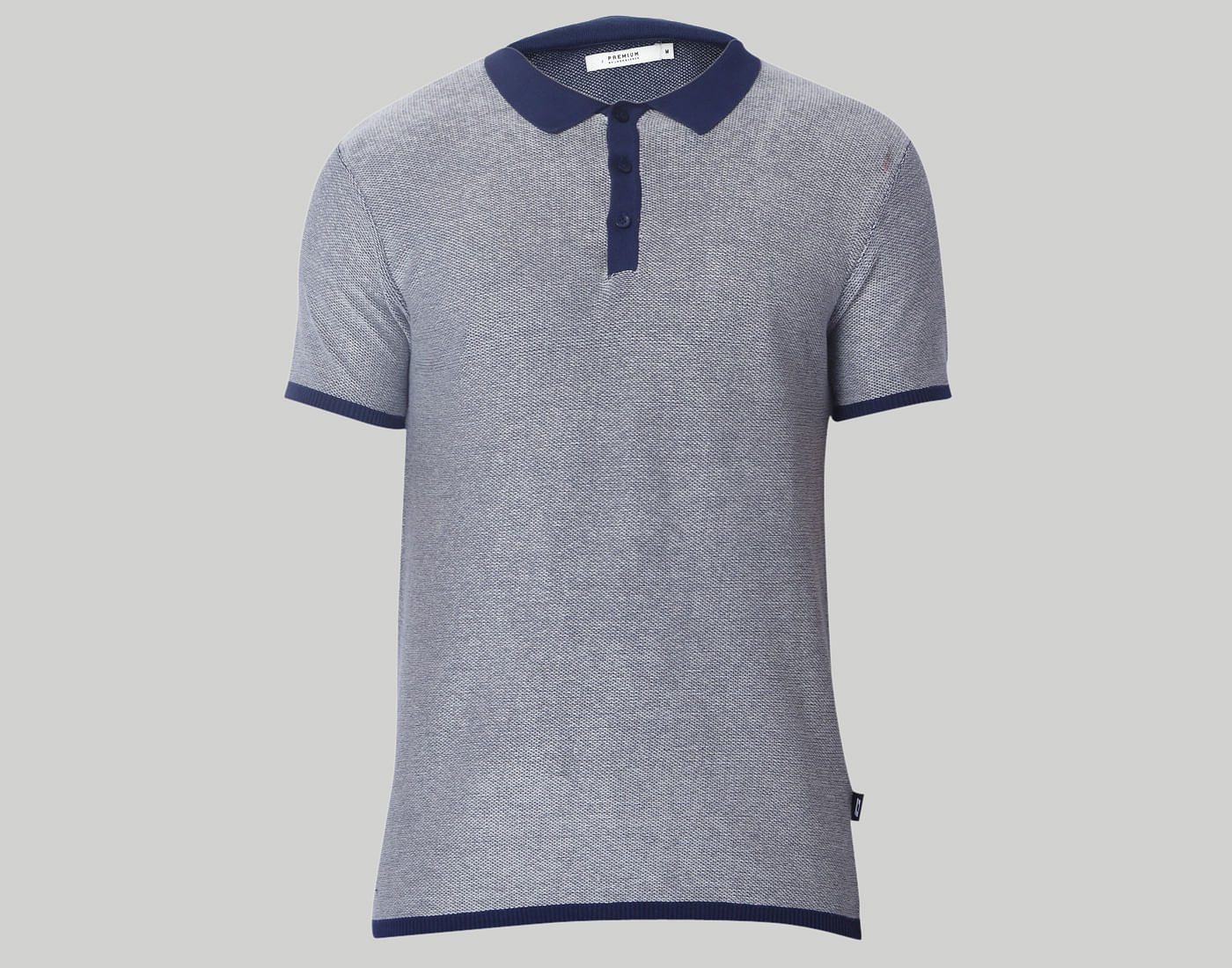 Grey & Blue Polo Neck T-Shirt