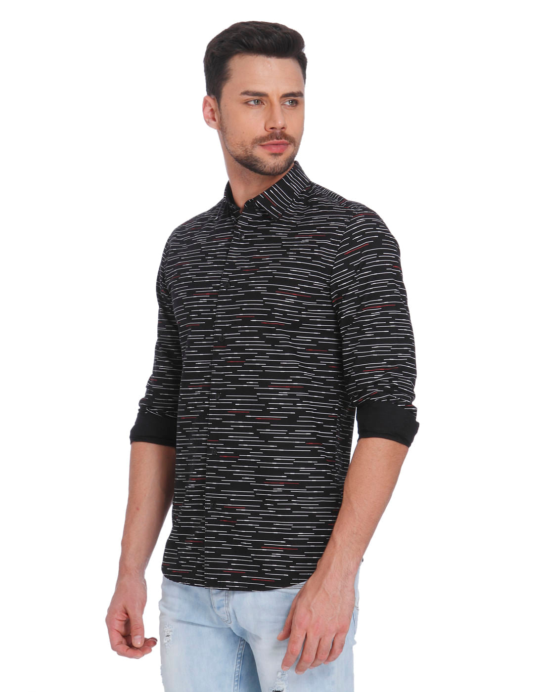 Black With White Lines Regular Fit Shirt
