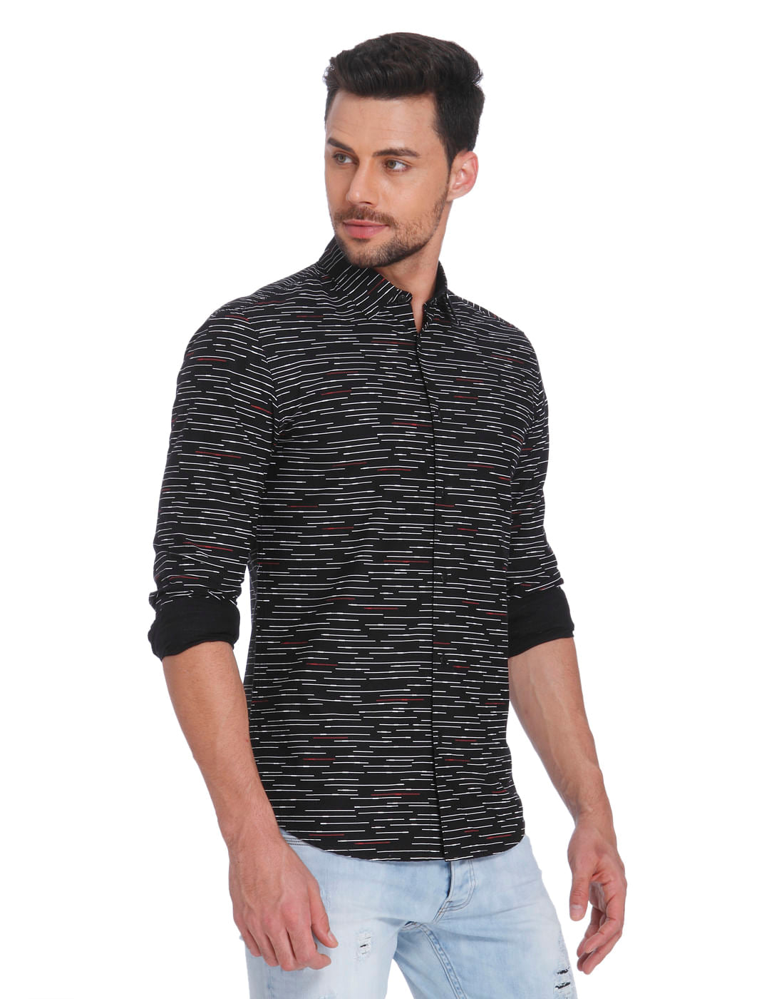 Black With White Lines Regular Fit Shirt