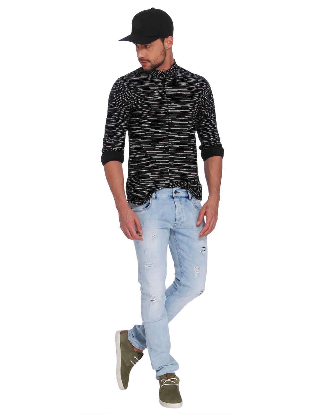Black With White Lines Regular Fit Shirt