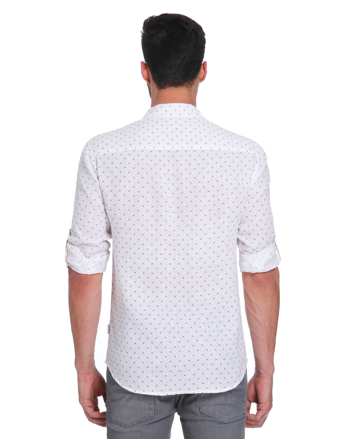 White All Over Print Linen Shirt