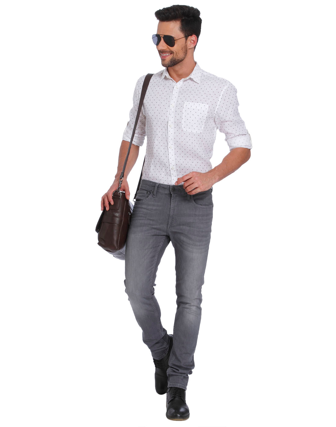 White All Over Print Linen Shirt