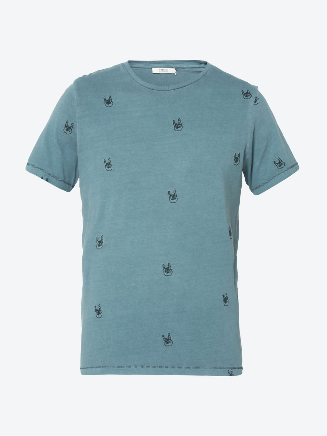 Green Motif Embroidery Crew Neck T-Shirt