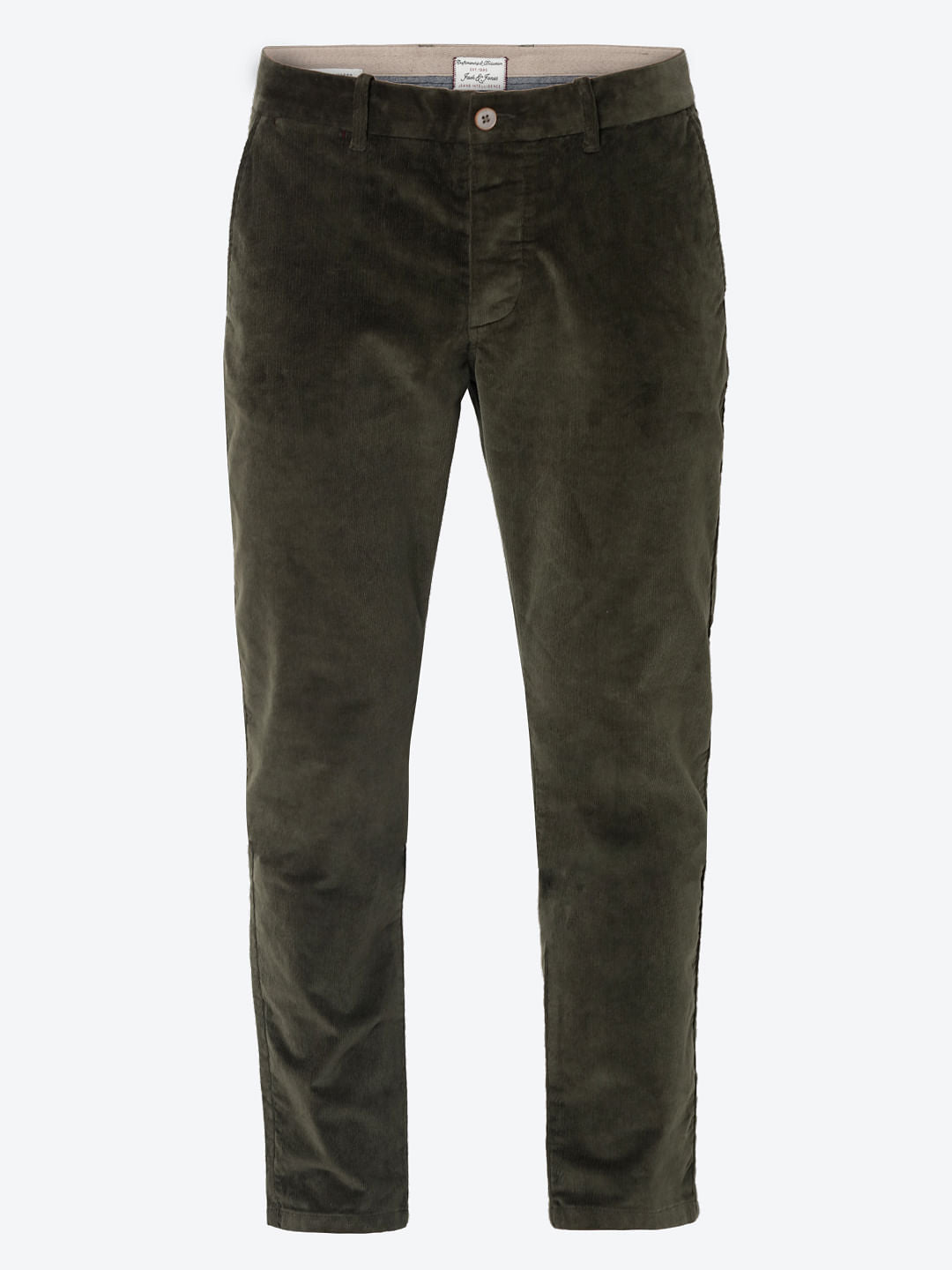 Green Mid Rise Slim Fit Corduroy Pants