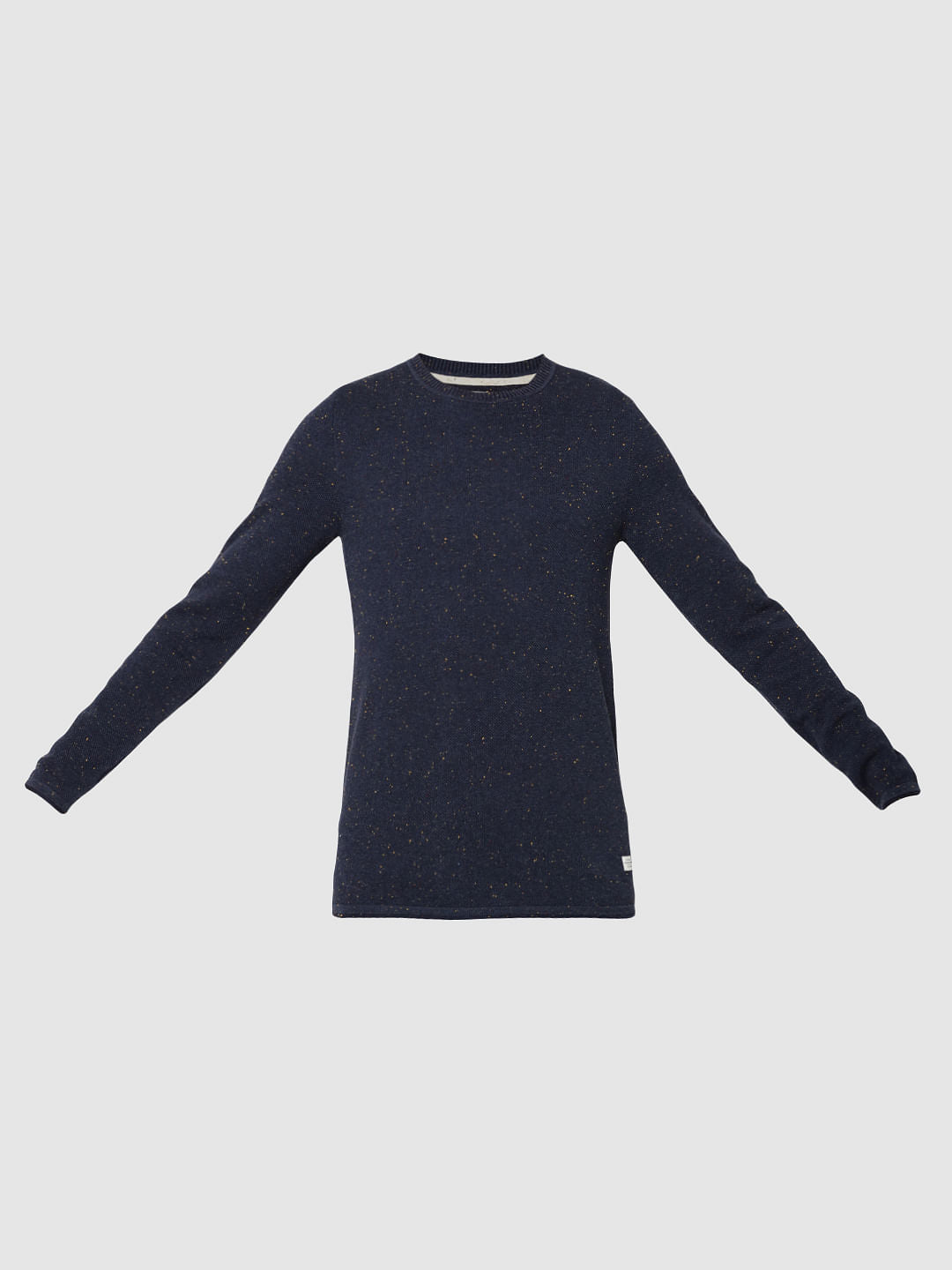 Dark Blue Textured Crew Neck Sweater
