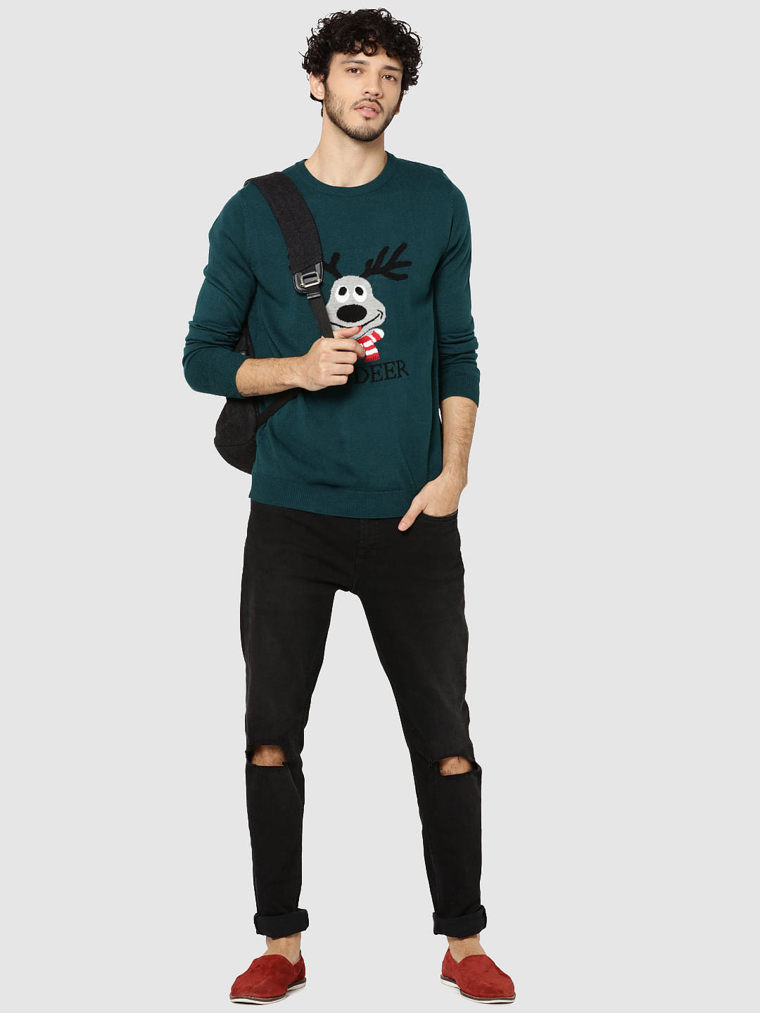 Green Deer Print Sweater