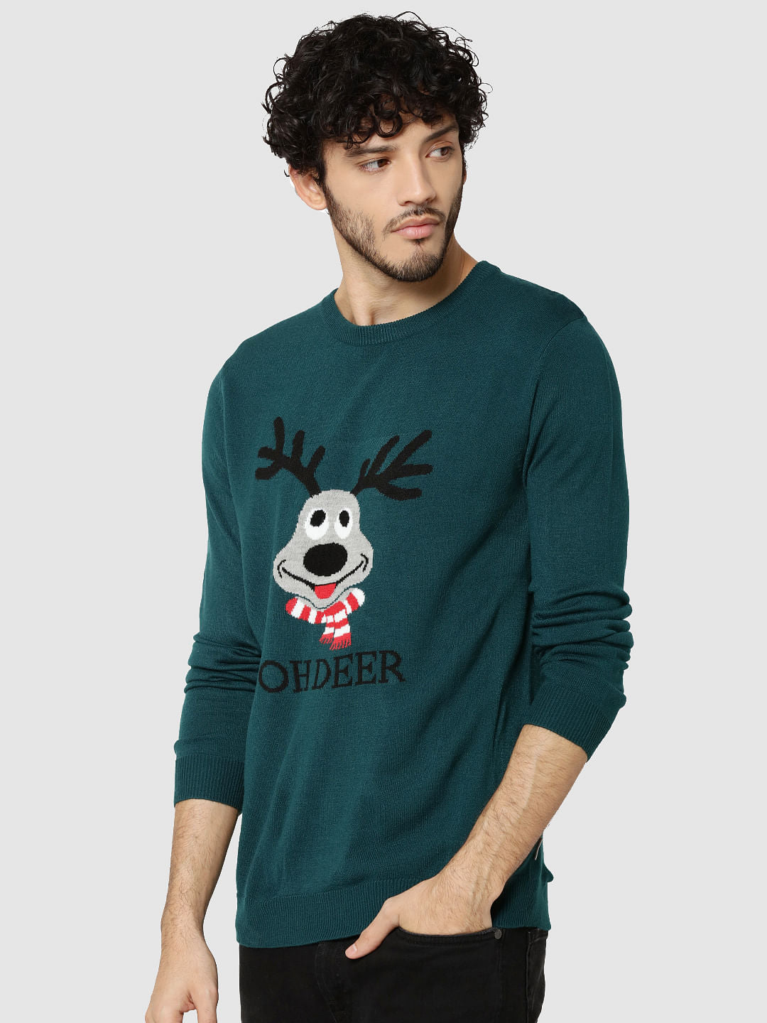 Green Deer Print Sweater